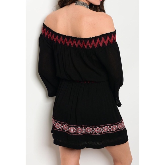 Black and Wine Embroidered Dress - Picture 2 of 3